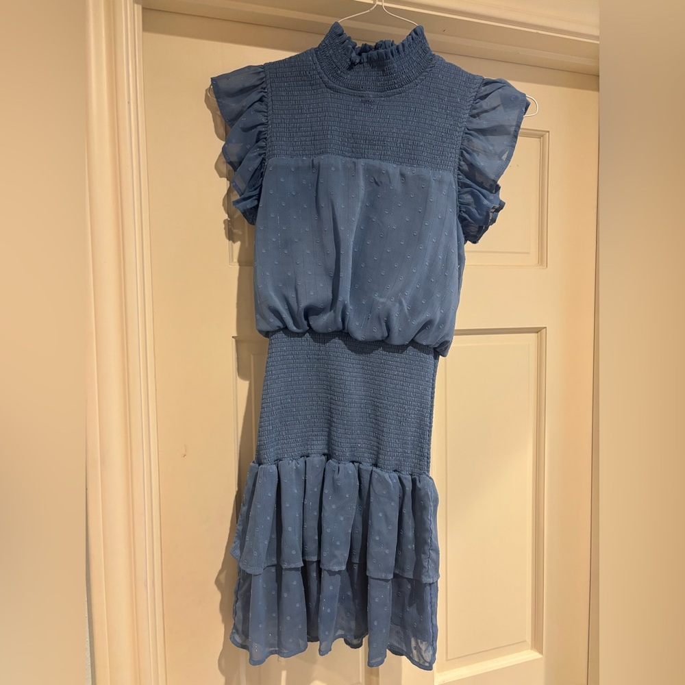 Aqua Ruffle Short Sleeve Smocked Mini Dress